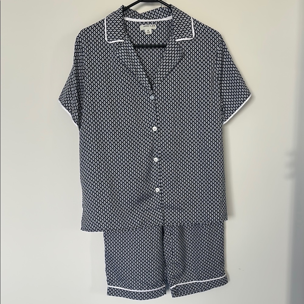 Anne Klein Navy and White Geometric Pajama Set